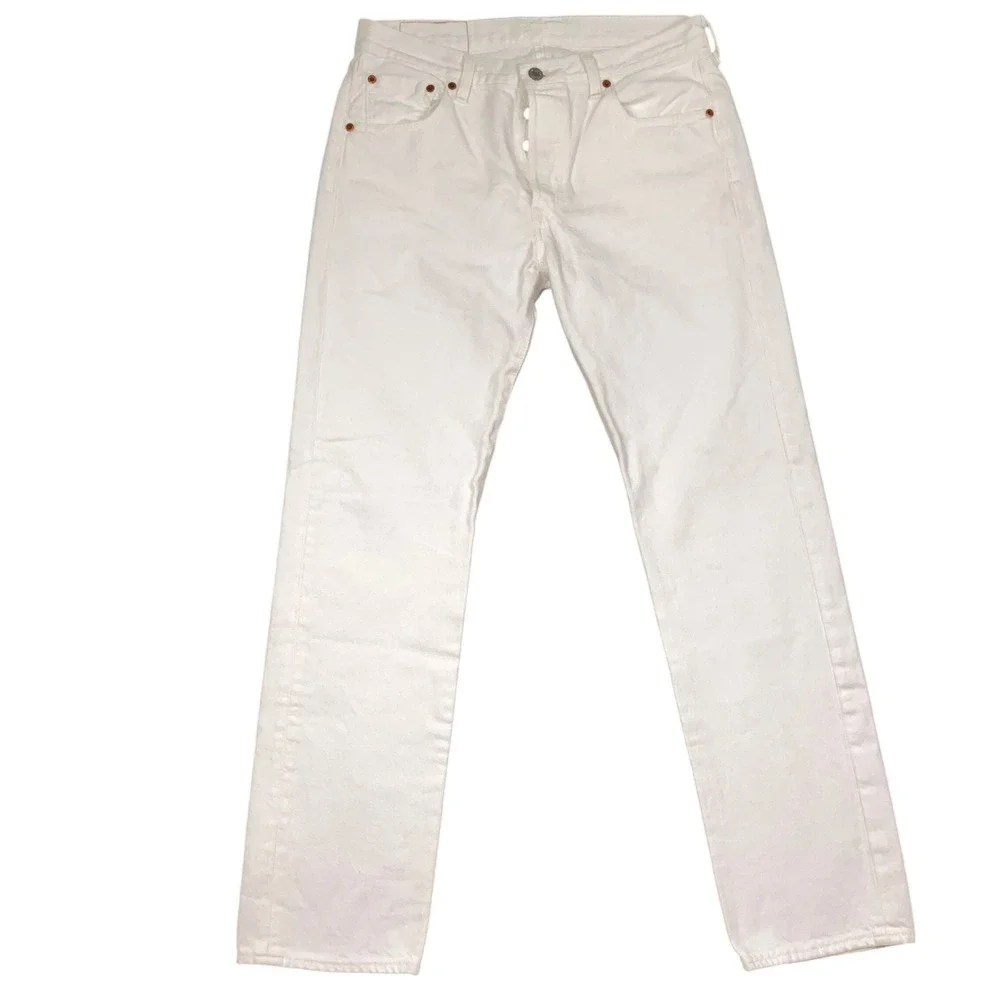 Levi's 501 Jeans Mens 30W 30L White Button Fly Straight Leg Coastal  Denim